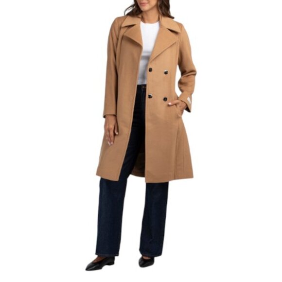 ANNE KLEIN Wool And Cashmere Blend Notch Collar Wrap Coat With Removable Belt - Picture 1 of 2
